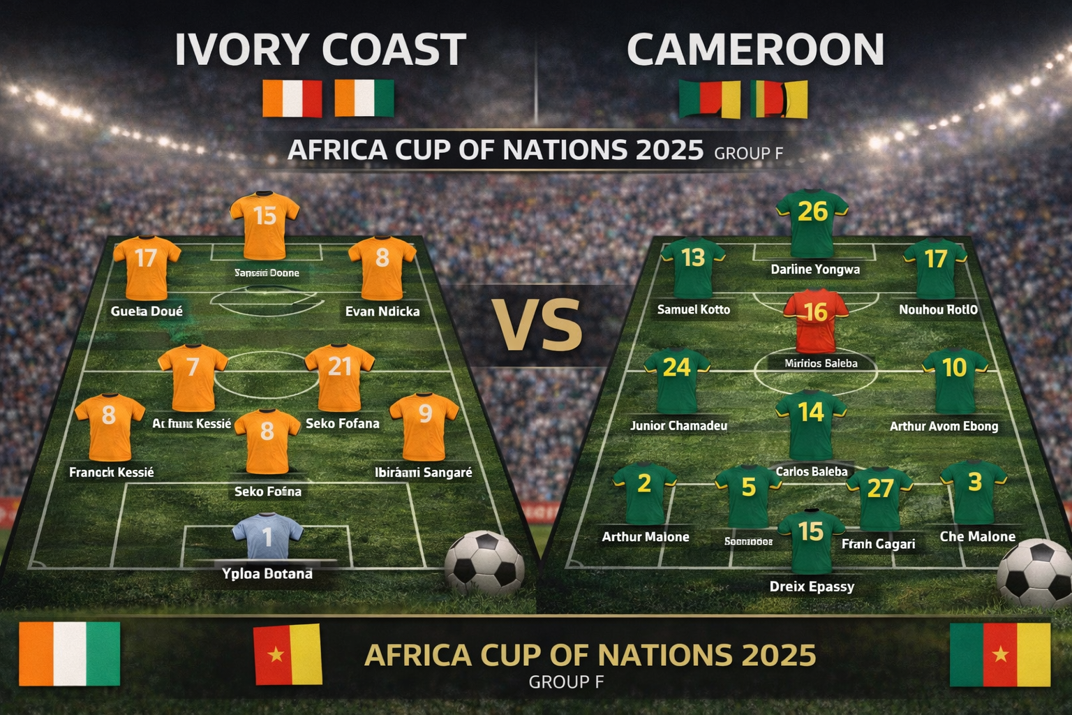 Kikosi cha Ivory Coast Dhidi ya Cameroon