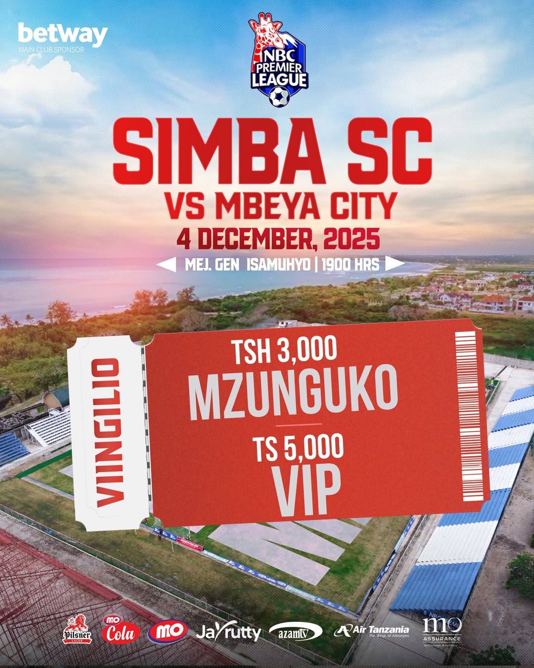 Viingilio Vya Mechi ya Ligi Kuu kati ya Simba SC na Mbeya City FC