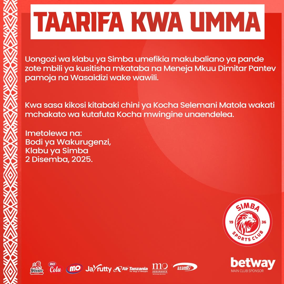 Kocha Dimitar Pantev Aaga Simba SC