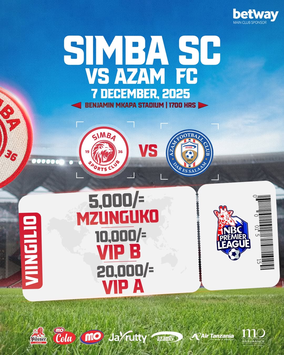 Bei za Tiketi ya Mechi ya Simba SC vs Azam FC