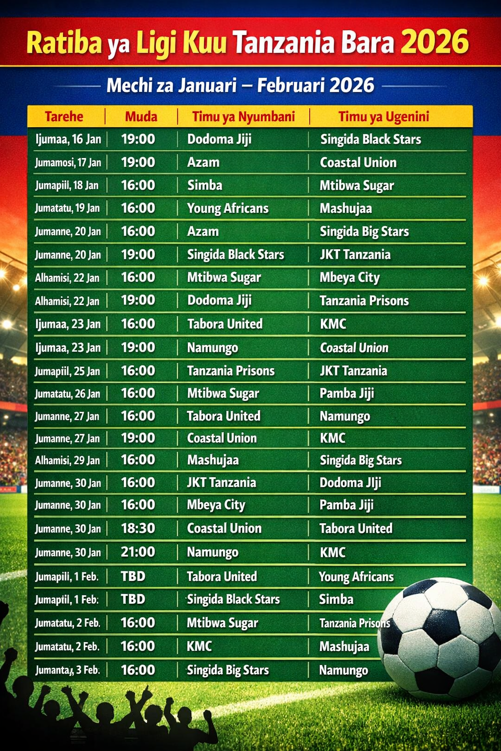 Ratiba ya Ligi Kuu Tanzania Bara