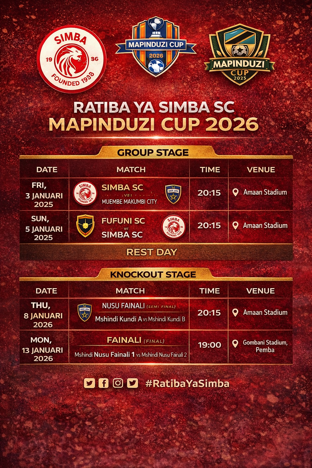 Ratiba ya Simba SC Mapinduzi Cup 2026